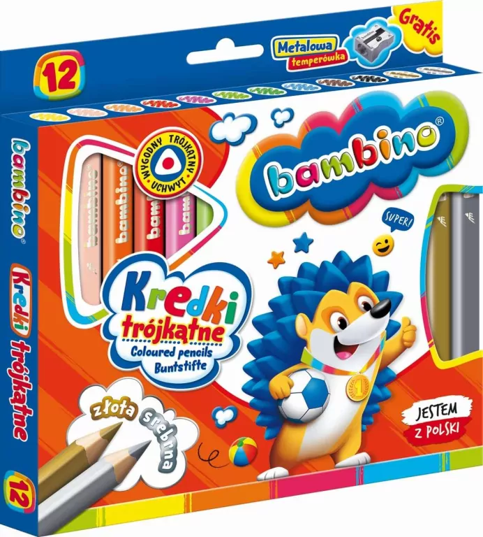 Kredki trójkątne drewniane Bambino. 12 kolorów - tantis.pl