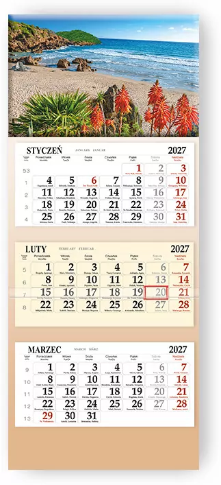 Kalendarz 2027 trójdzielny lux Zatoka SB6 - tantis.pl