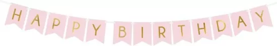 Girlanda 15x175cm. Happy Birthday. Jasno różowa