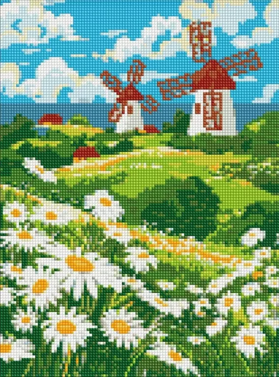 Diamentowa mozaika bez ramy - Pole stokrotek 30x40 - tantis.pl