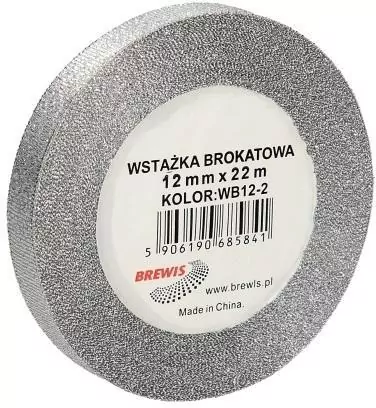 Wstążka brokatowa srebrna 12mmx22m - tantis.pl