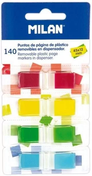 Indeksy transparentne Milan fluo 4 kolory 45 x 12 mm 140 sztuk - tantis.pl