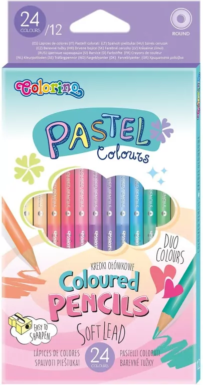 Kredki ołówkowe dwukolorowe. Colorino Kids. Pastel 12 sztuk - tantis.pl