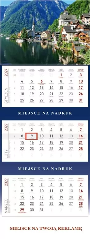 Kalendarz 2027 trójdzielny Jezioro - tantis.pl