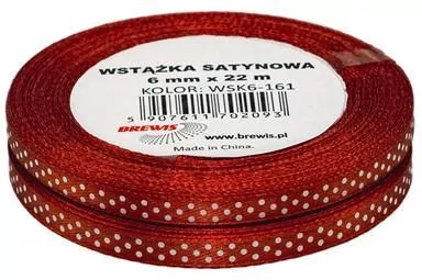 Wstążka satynowa w kropki. Czerwona 6mmx22m - tantis.pl