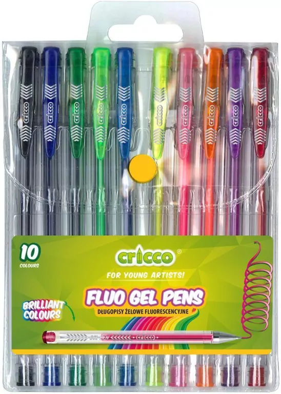 Cricco. Długopisy żelowe fluorescencyjne, 10 kolorów - tantis.pl