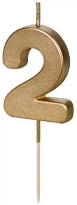 Świeczka urodzinowa 4,5cm. Cyfra 2. Złota