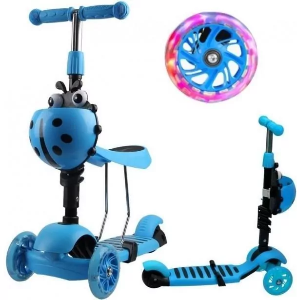 Hulajnoga 3-kołowa 3w1 biedronka niebieska - tantis.pl