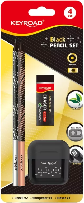 Zestaw szkolny KEYROAD Black Pencil Set czarny blister - tantis.pl