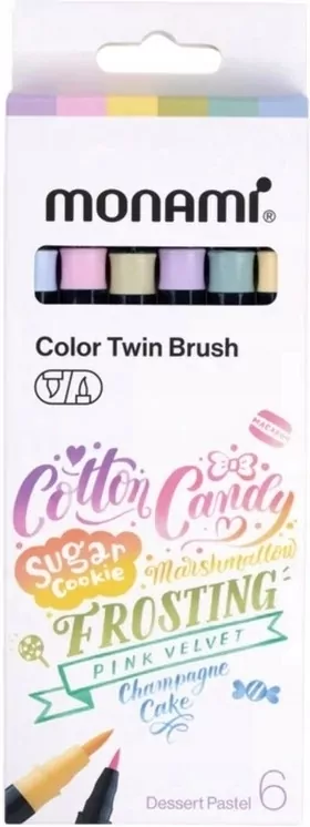 Dwustronne pisaki pędzelkowe 6kol pastel MONAMI - tantis.pl