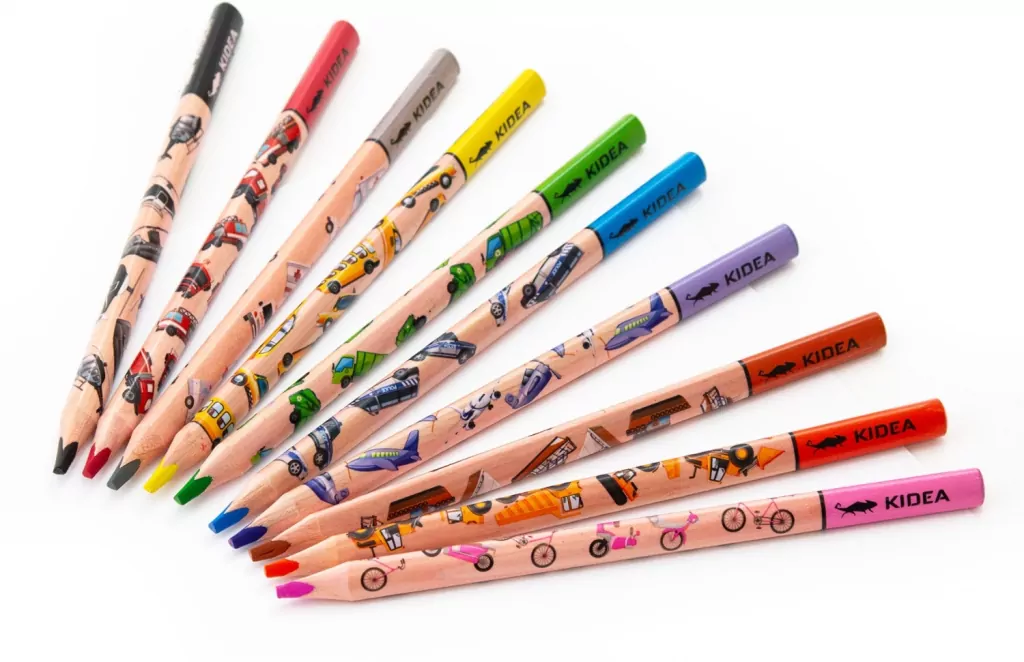 Kredki trójkątne jumbo Pojazdy 10 kolorów KIDEA - tantis.pl