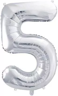 Balon foliowy cyfra 5 86cm srebrny - tantis.pl