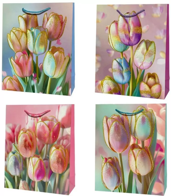 Torebka prezentowa uniwersalna M Tulipany mix - tantis.pl