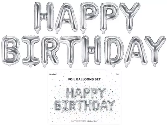Balon foliowy Happy Birthday 340x35cm srebrny - tantis.pl