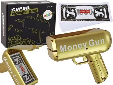 Pistolet na pieniądze strzelający banknotami, żółty - tantis.pl