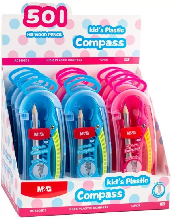 Cyrkiel szkolny z ołówkiem plastikowy 29cm, mix - tantis.pl