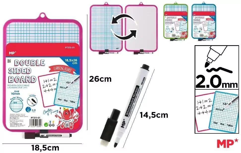 Tablica biała dwustronna z markerem 18,5x26cm MIX - tantis.pl