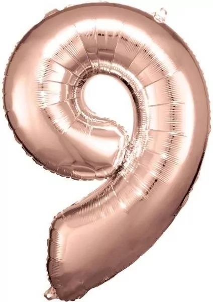Balon foliowy cyfra 9 różowe złoto 60x86cm - tantis.pl