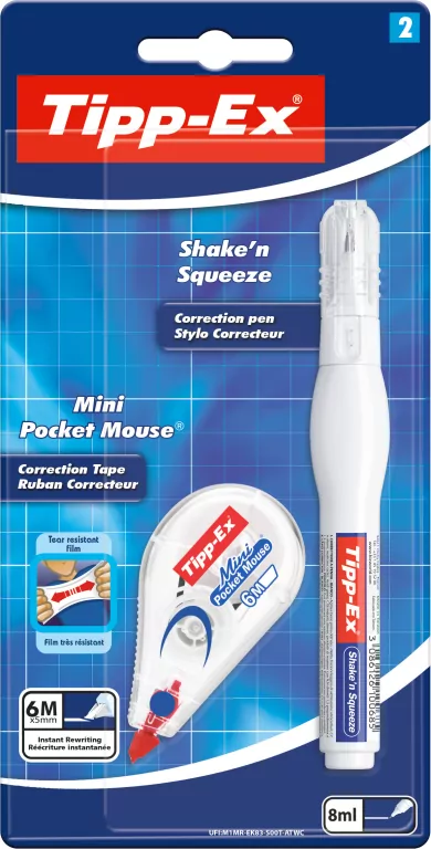 Korektor TIPP-EX Mini Pocket Mouse+Shake n Squeeze BIC blister 1+1 szt. - tantis.pl