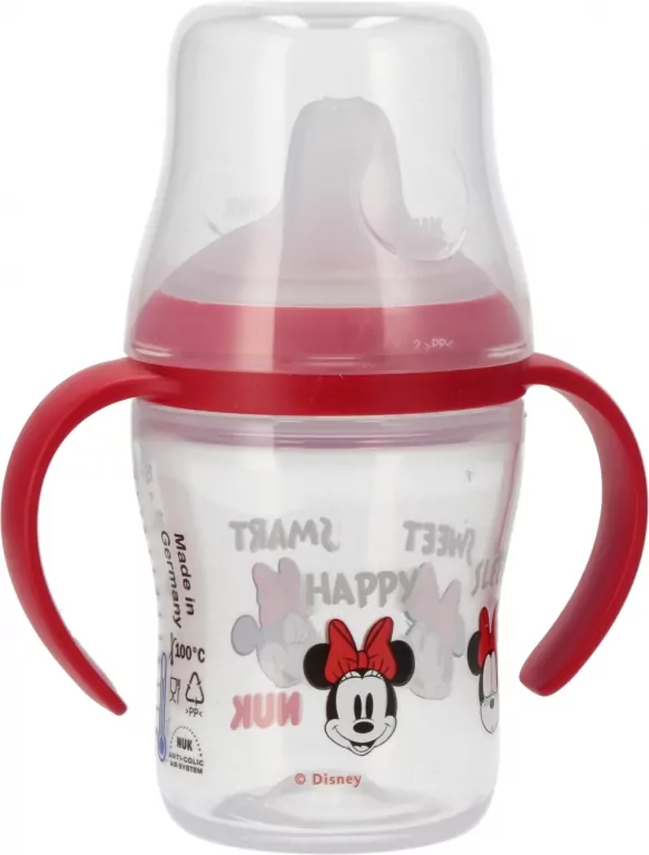 NUK. Butelka z uchwytem. 150 ml. 6 miesięcy. Minnie - tantis.pl
