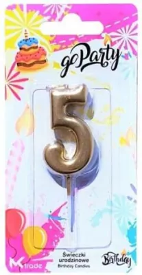 Świeczka urodzinowa "5" złota