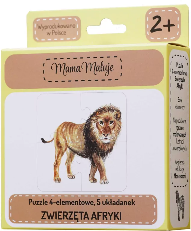 Mama Maluje. Puzzle 4-elementowe. Zwierzęta Afryki - tantis.pl