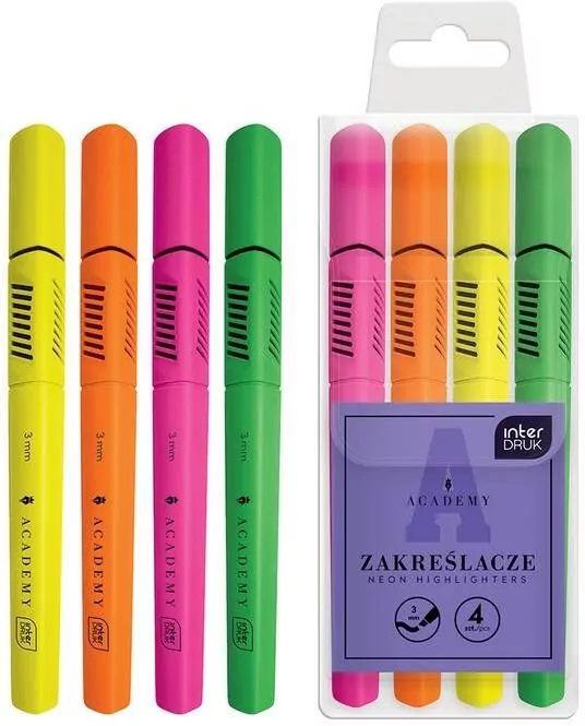 Zakreślacze neonowe 4 kolory Academy - tantis.pl