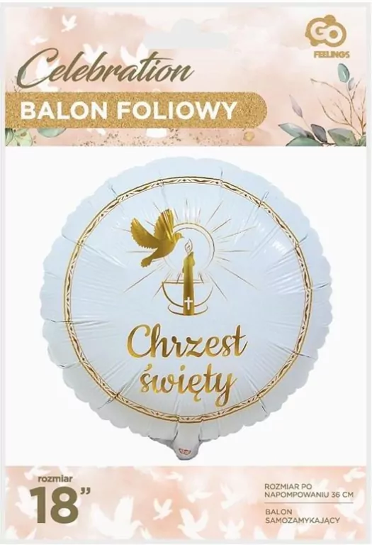 Balon foliowy Chrzest Święty gołąbek i świeca 36cm - tantis.pl