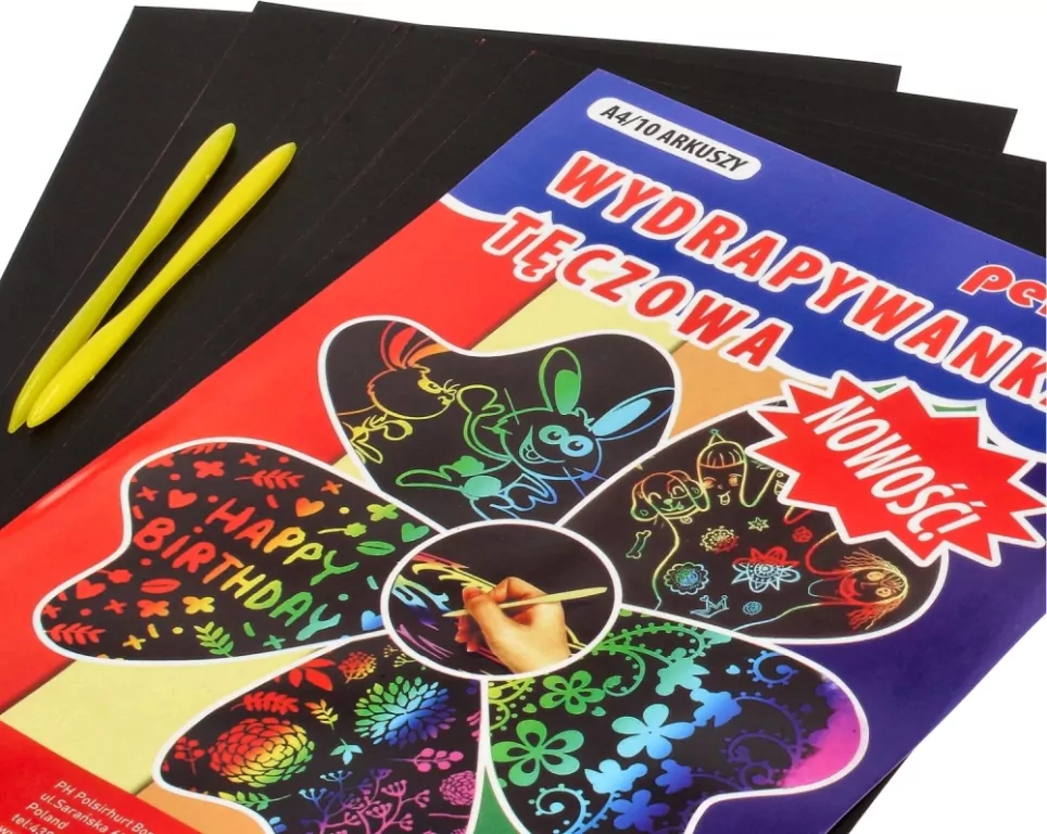 Wydrapywanka tęczowa A4 10 arkuszy + 2 rylce - tantis.pl