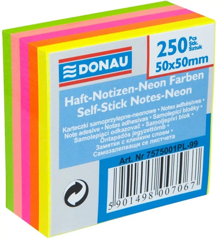 Karteczki samoprzylepne DONAU 50x50mm neonowe 250 kart. - tantis.pl