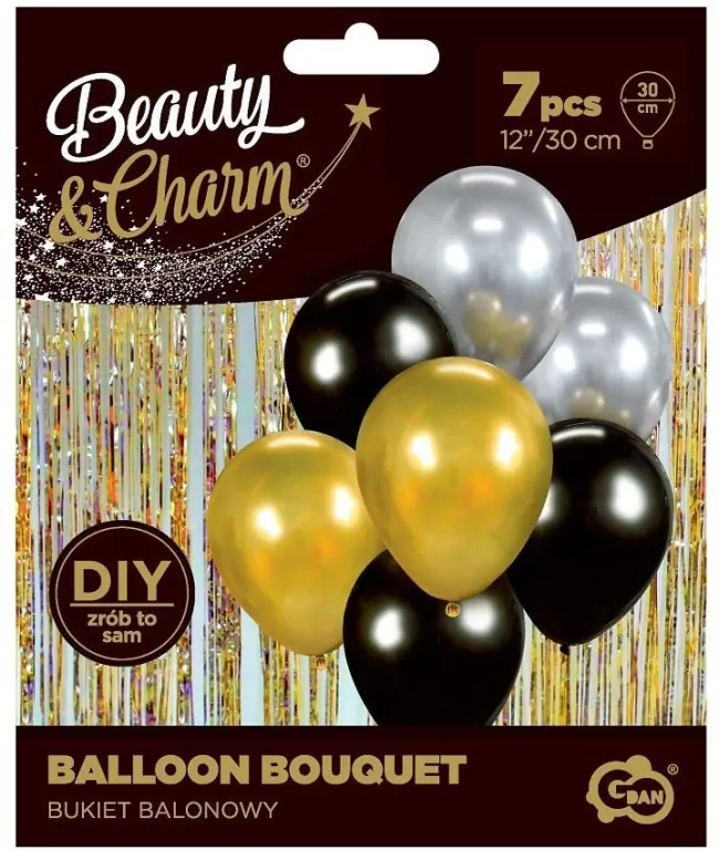 Balony Beauty&Charm bukiet złoto-czar. 30cm 7szt - tantis.pl