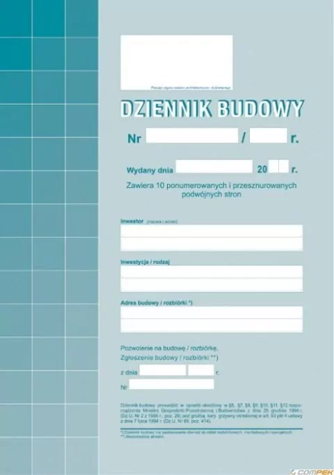 Dziennik budowy A4 - tantis.pl