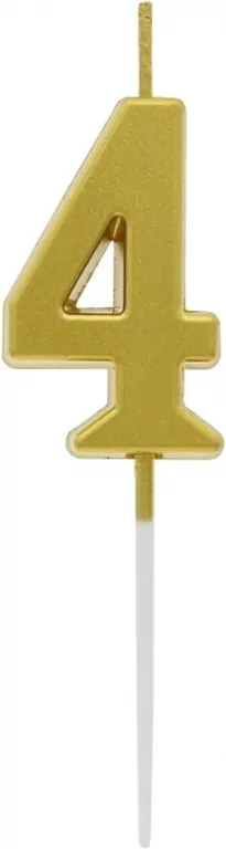 Świeczka piker cyfra 4, metaliczna złota 9,5cm - tantis.pl