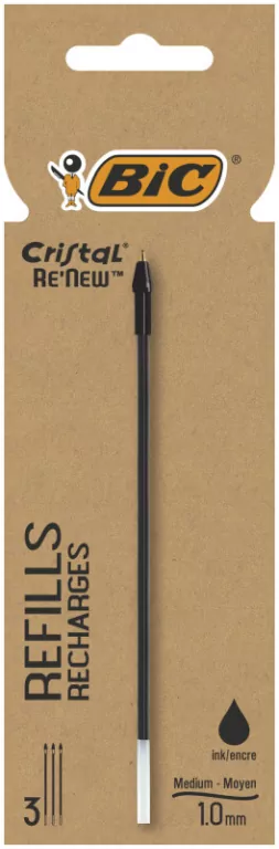 Wkład BIC Cristal Re'new Metal czarny pudełko 3szt - tantis.pl