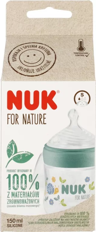 NUK. For Nature. Butelka 150ml. 3 miesiące. Zielona- łąka - tantis.pl