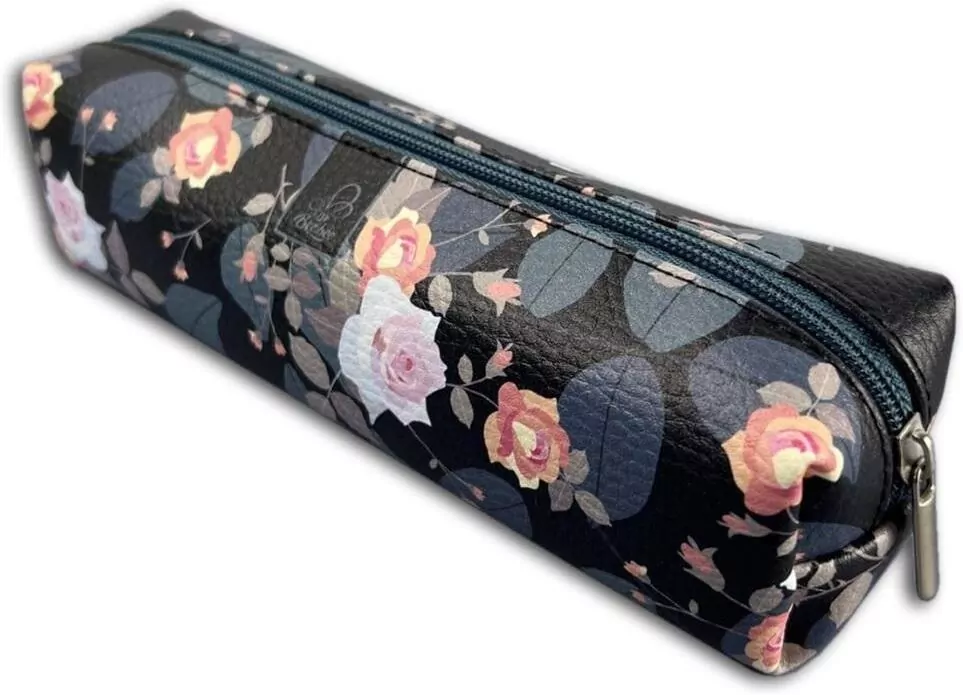 Piórnik prostokąt róże w czerni - tantis.pl