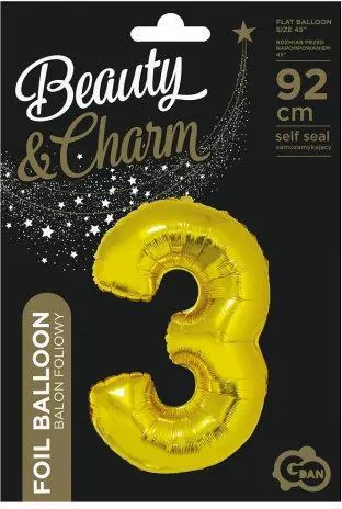 Balon foliowy. "Cyfra 3", złota, 92 cm - tantis.pl