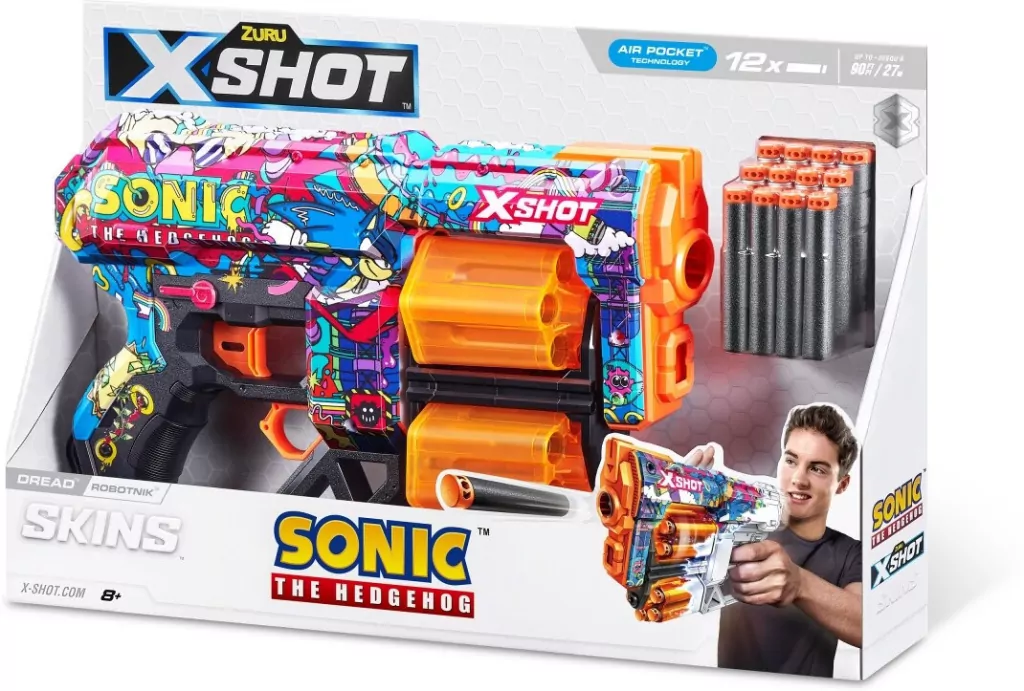 Zuru X-Shot. Wyrzutnia Skins Dread Sonic 12 strzałek Robotnik - tantis.pl