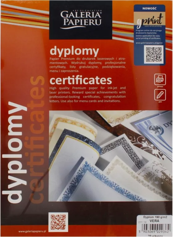 DYPLOM A4 OKOLICZN 190G GAL PAP VERA OP - tantis.pl