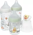 NUK. Perfect Match. Zestaw: smoczek/ 3 butelki. 0-6 miesięcy. Kubuś Puchatek - tantis.pl