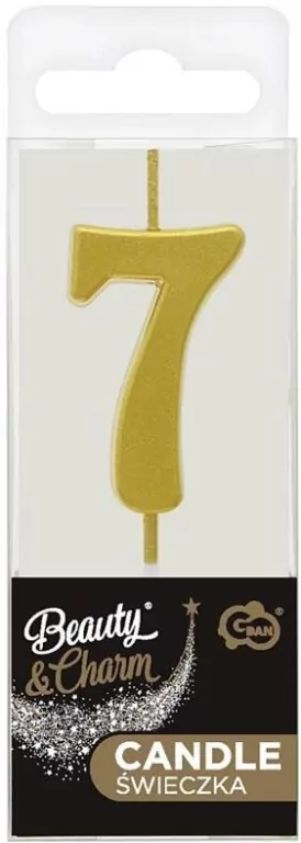 Świeczka piker 9,5cm. Metaliczna złota. Cyfra 7 - tantis.pl