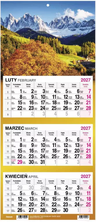 Kalendarz 2027 Trójdzielny Góry - tantis.pl