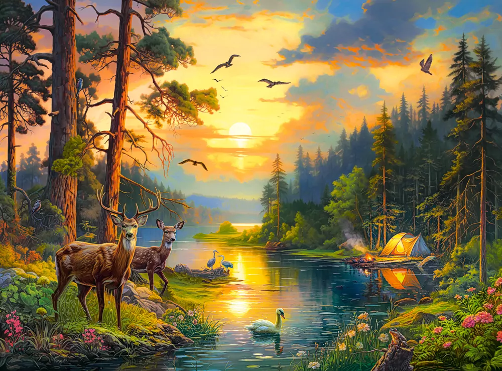 Puzzle 3000. Sunset over Forest River - tantis.pl