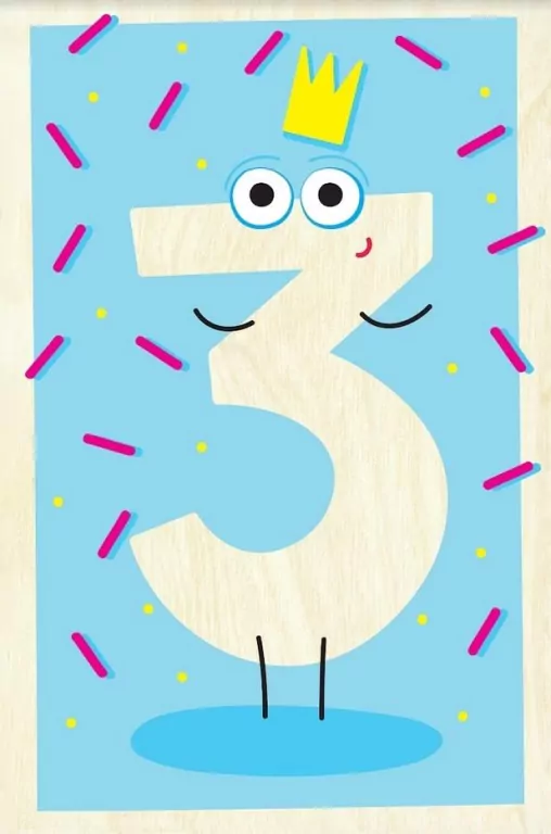 Drewniana kartka urodzinowa - Trzecie urodziny - tantis.pl