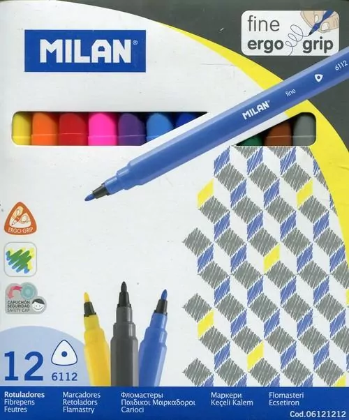 Flamastry trójkątne cienkie 12 kolorów - tantis.pl