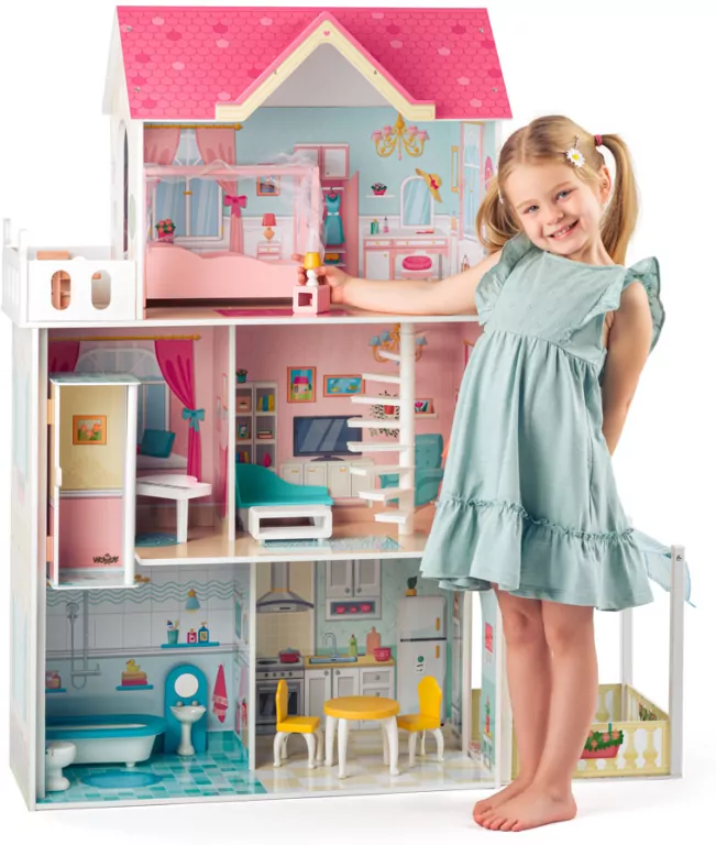 Domek dla lalek drewniany z akcesoriami 85X50X13. Malibu - tantis.pl