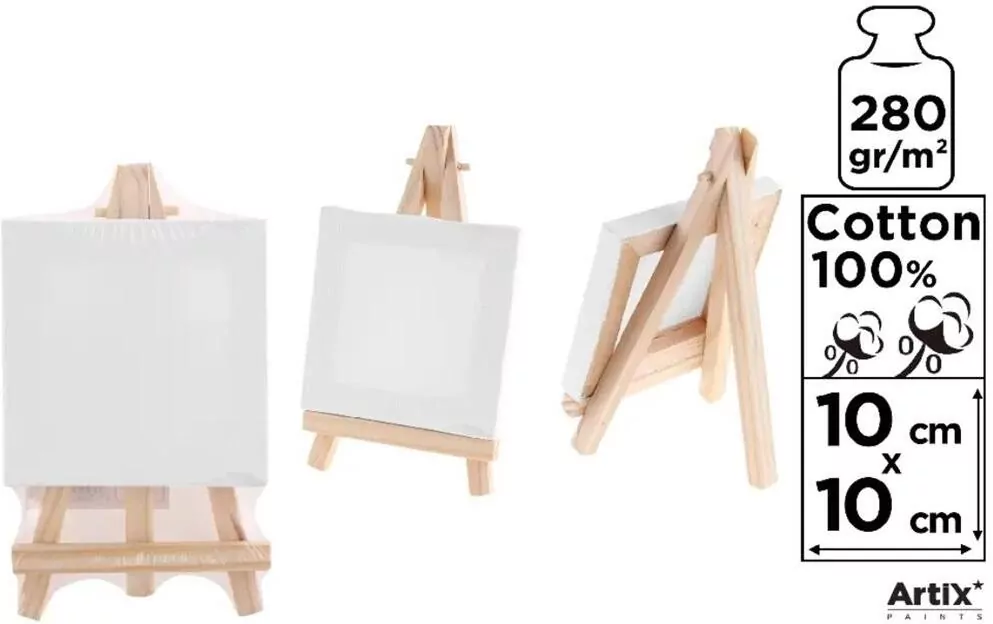 Podobrazie mini 10x10cm 280G/m2 + sztaluga - tantis.pl