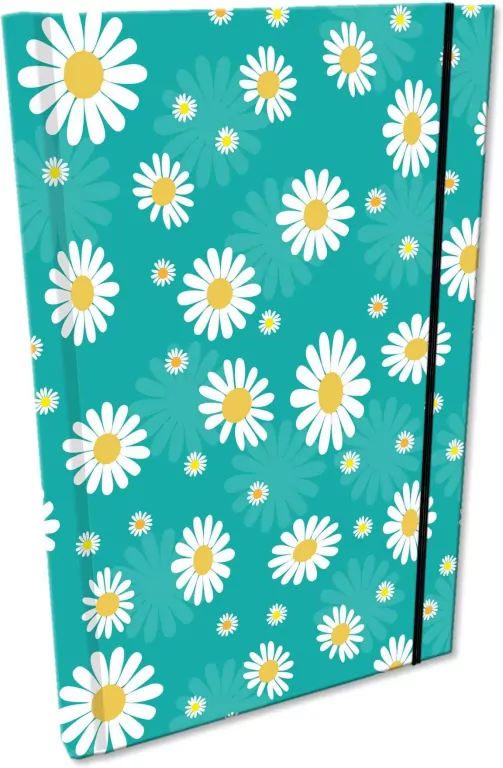 Notes A5 kratka z gumką Soft Touch Stokrotki na turkusie - tantis.pl