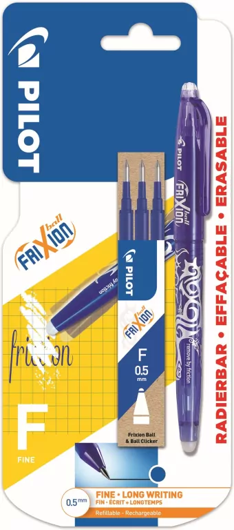 Pióro kulkowe Frixion Pilot 0,5 niebieskie+ 3x wkłady blister - tantis.pl