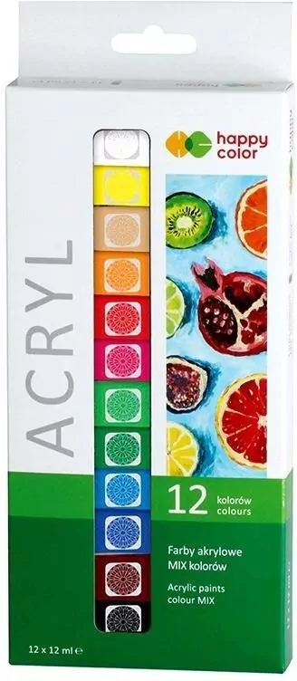 Farby akrylowe 12ml 12 kolorów HAPPY COLOR - tantis.pl
